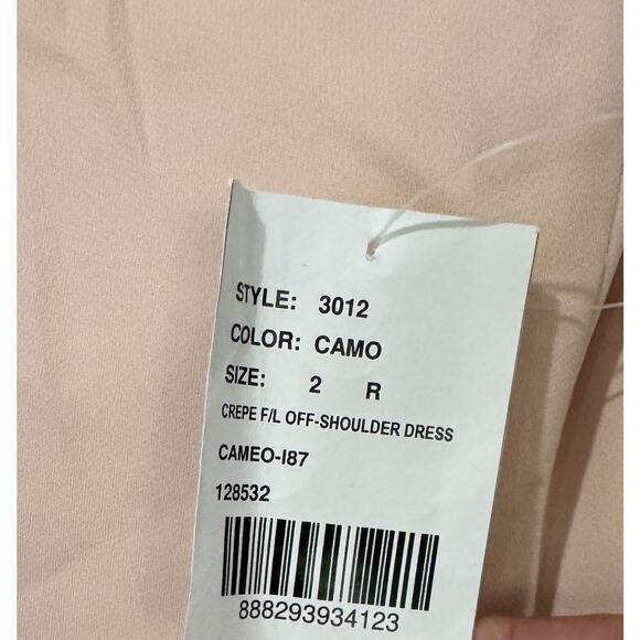 NWT! 3012 Dessy Off-the-Shoulder Criss Cross Back Trumpet Gown Cameo 2 - Picture 4 of 4